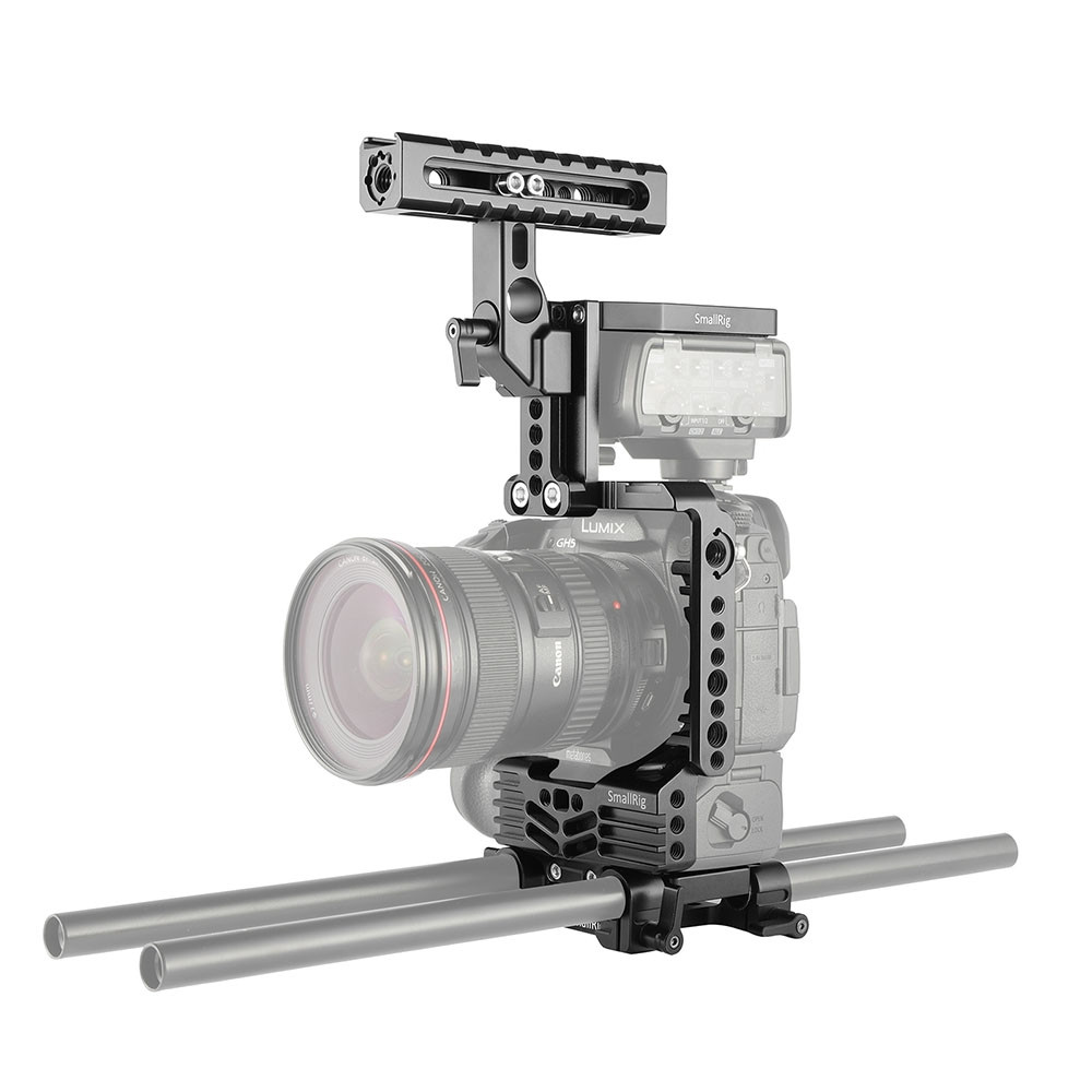 BGNING Aluminum DSLR Camera Cage With Top Handle Grip For Panasonic Lumix GH5 - Camera Rig, Model F20577