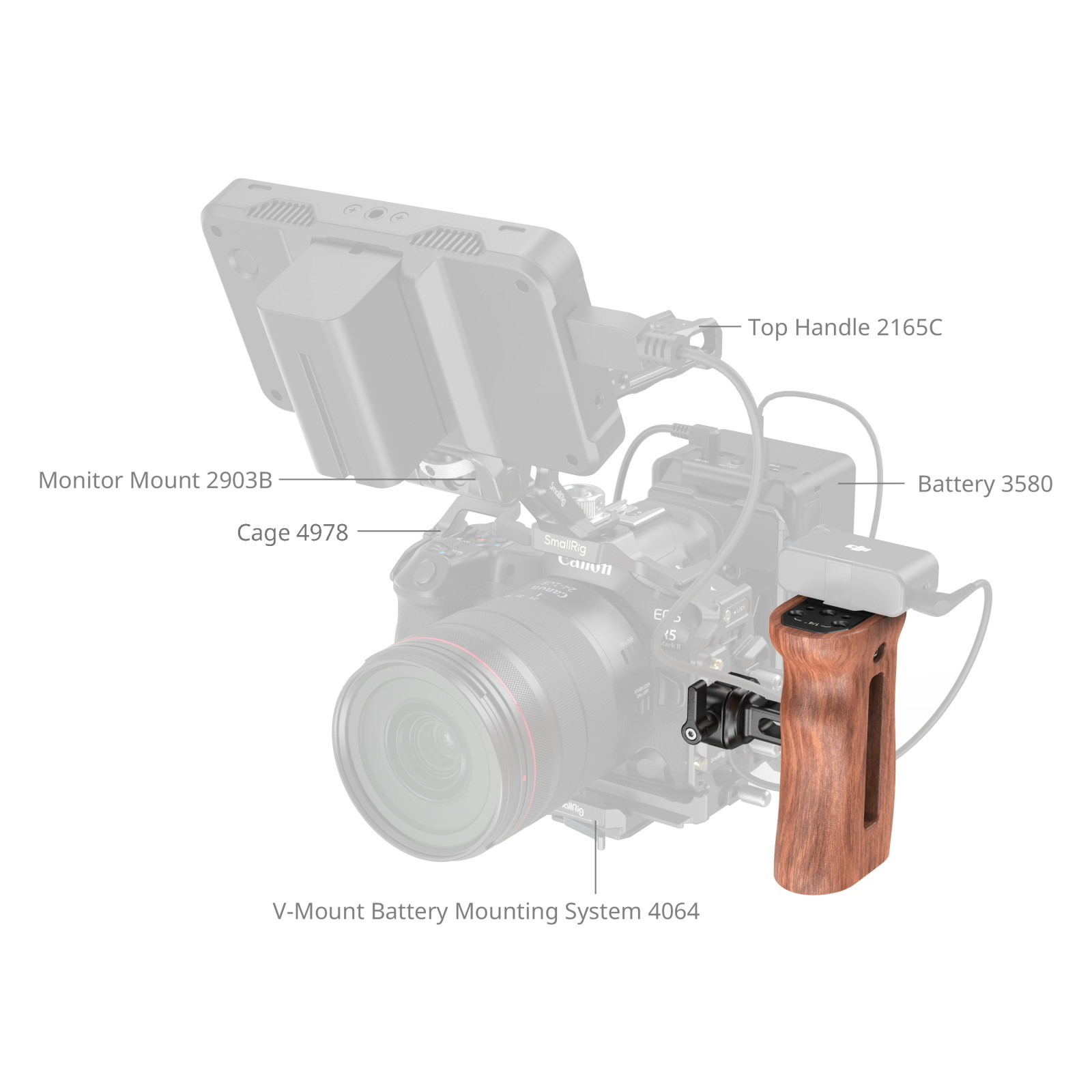 SmallRig Wooden Side Handle with NATO Clamp 2187C