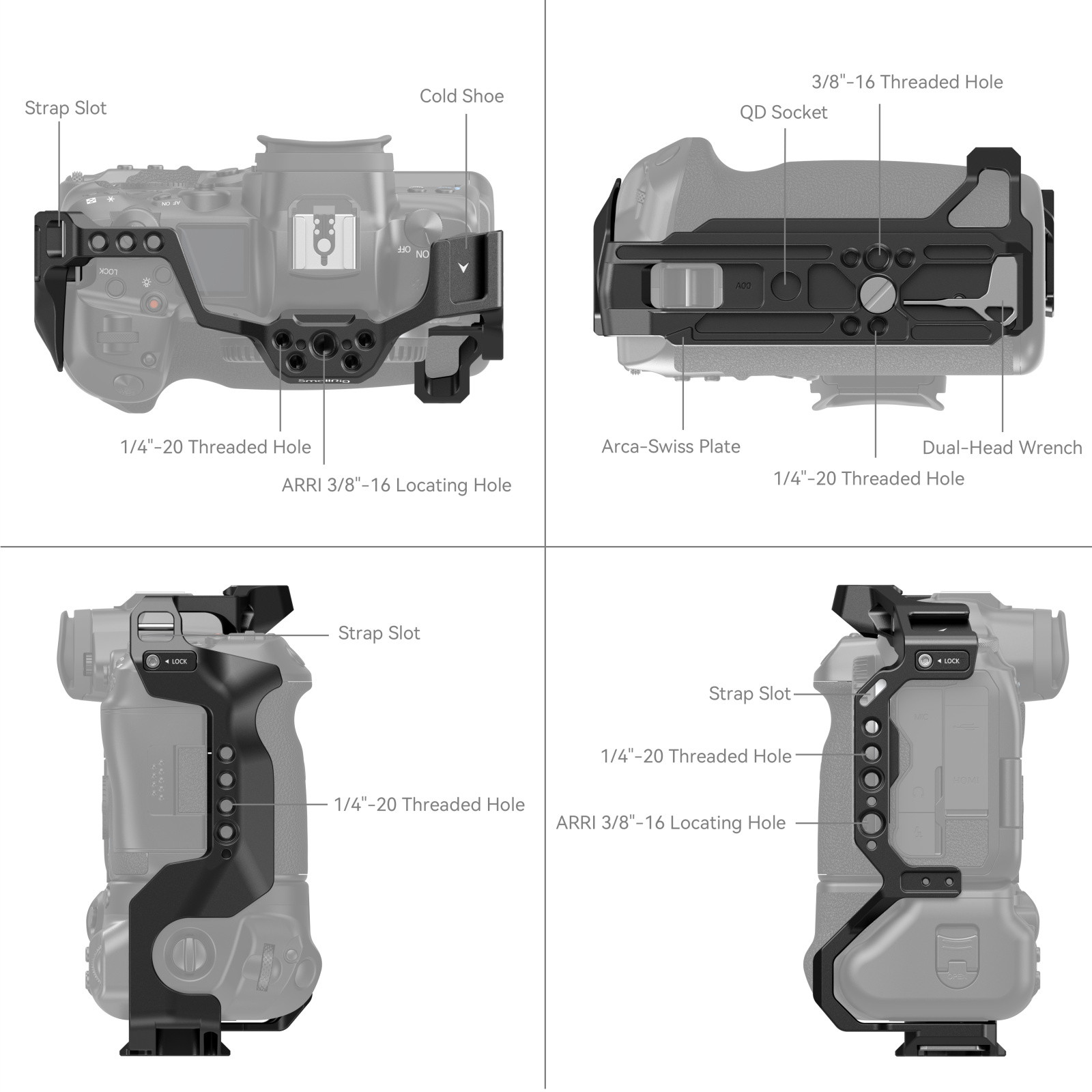 SmallRig Cage for Canon EOS R5 / R6 / R5C / R6 Mark II with BG-R10 Battery Grip 3464B