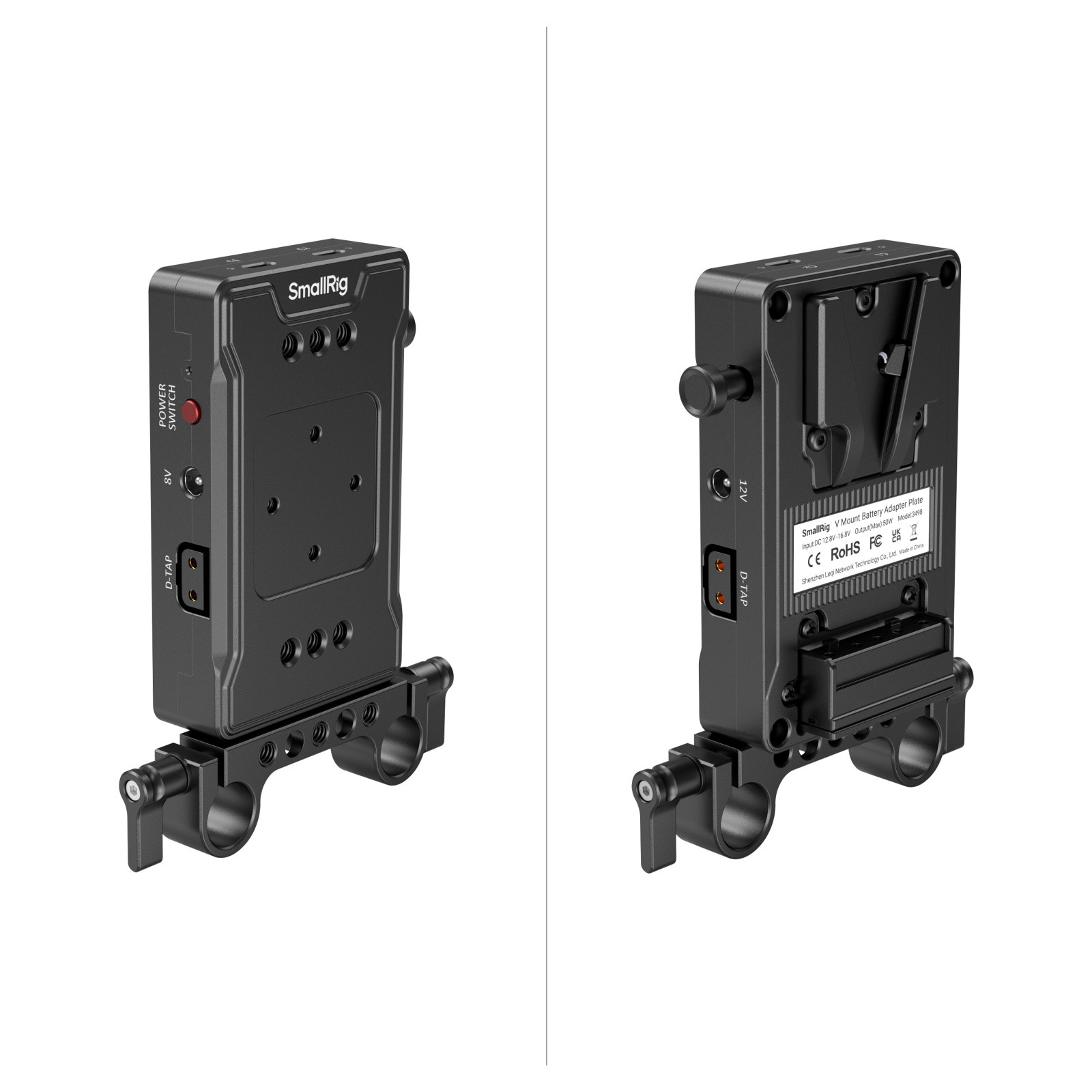 SmallRig V Mount Battery Adapter Plate (Basic Version) with Dual Rod Clamp 3498B