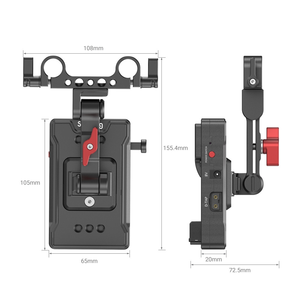 SmallRig V Mount Battery Adapter Plate (Basic Version) with Extension Arm 3499