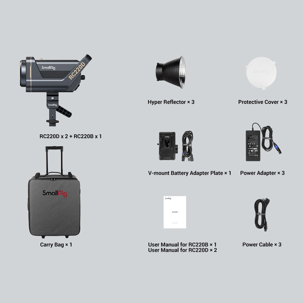 SmallRig 3 COB Light Kit (US) 4012 (2*RC220D+1*RC220B)
