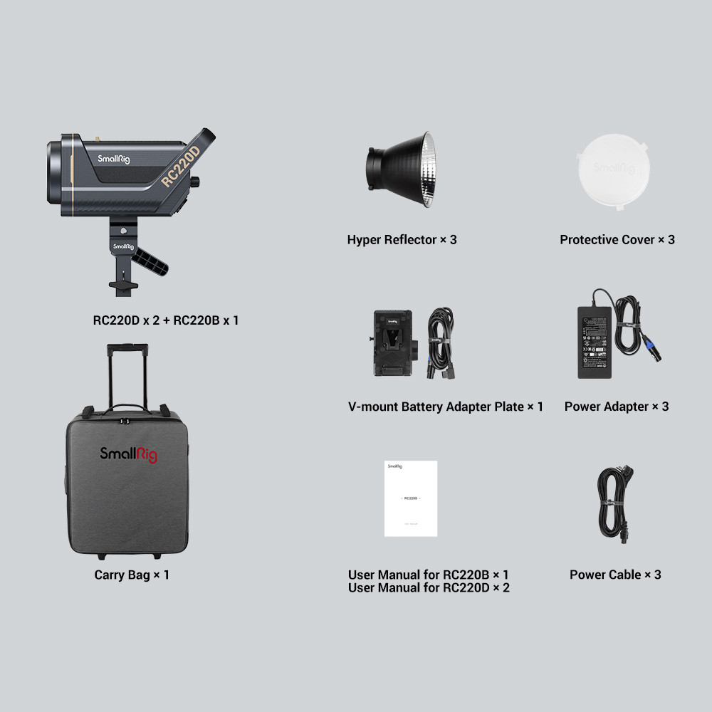 SmallRig 3 COB Light Kit (UK) 4032 (2*RC220D+1*RC220B)