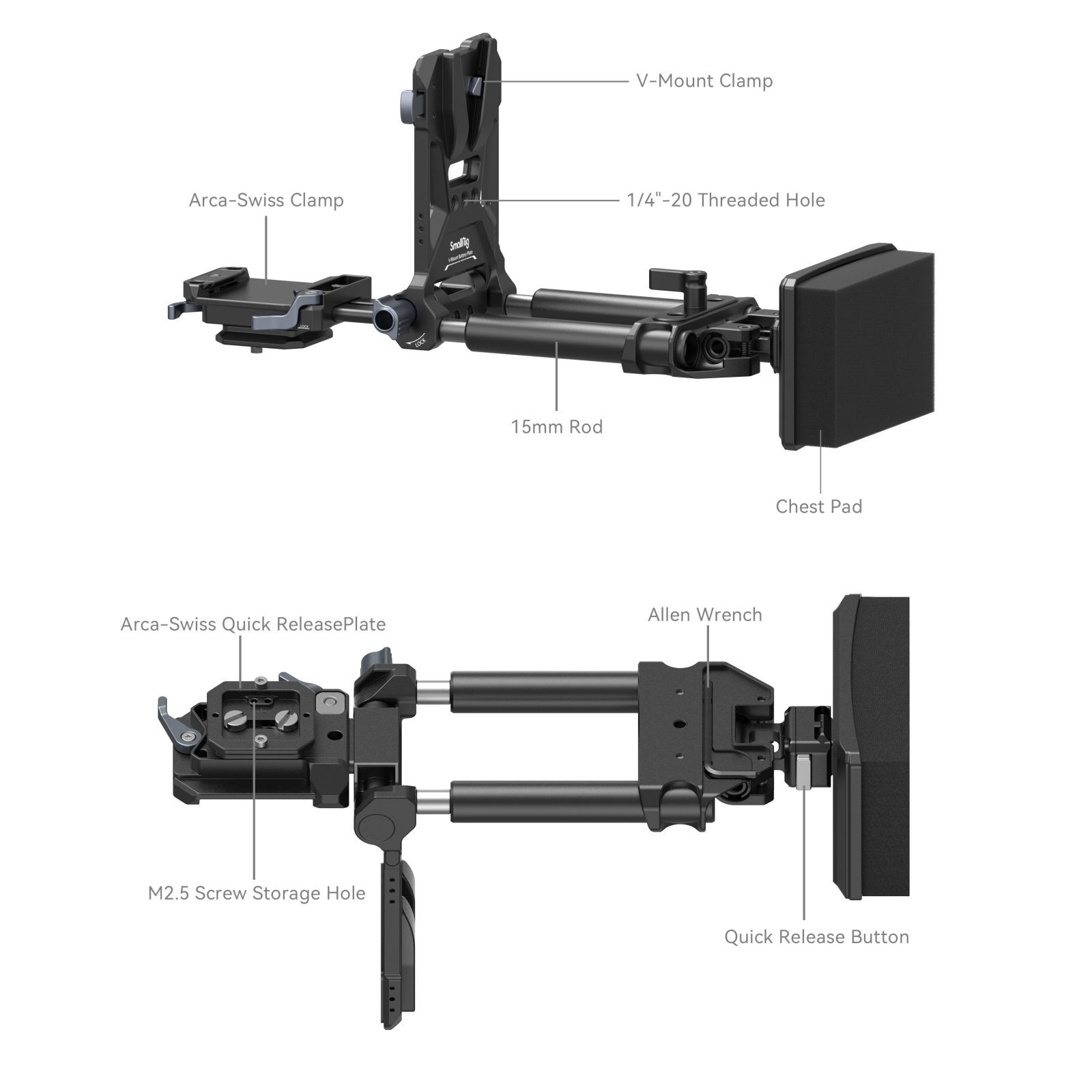 SMALLRIG Piastra Batteria V-Mount A L Con Doppia Slitta Arca, Estensibile E Ruotabile Per DSLR, Gimbal E Treppiede – 4063B