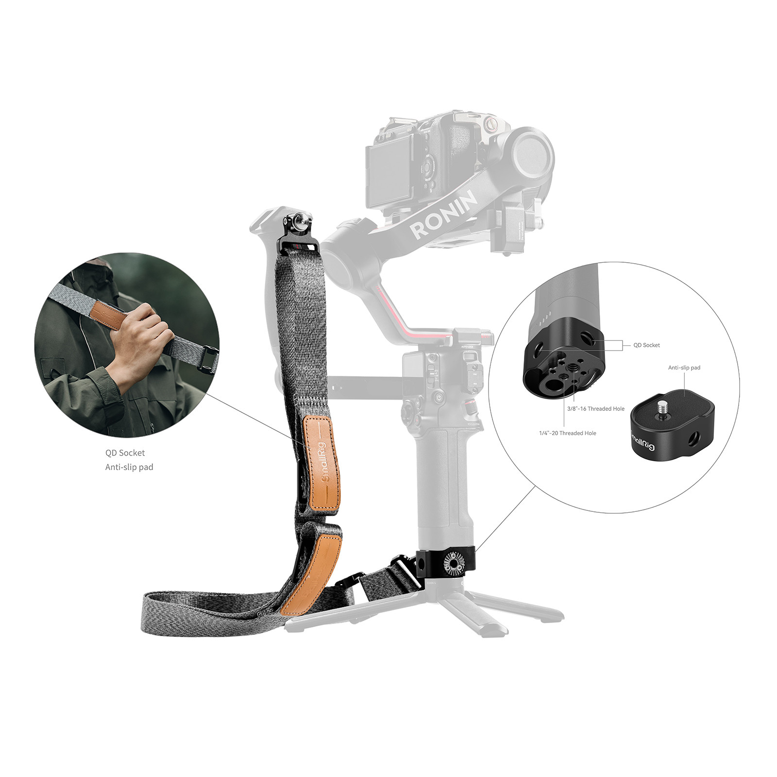 SmallRig Weight-Reducing Shoulder Strap for DJI RS 5 / RS 4 / RS 4 Pro / RS 3 / RS 3 Pro / RS 2 4118B