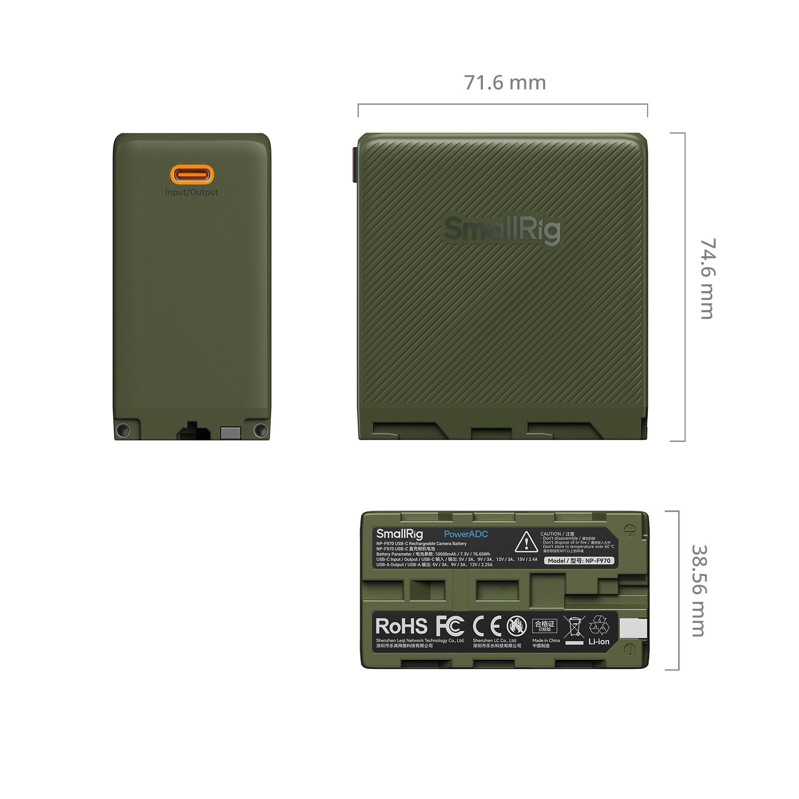 SmallRig USB-C Rechargeable Camera Battery for Sony NP-F970 (Green) 4577