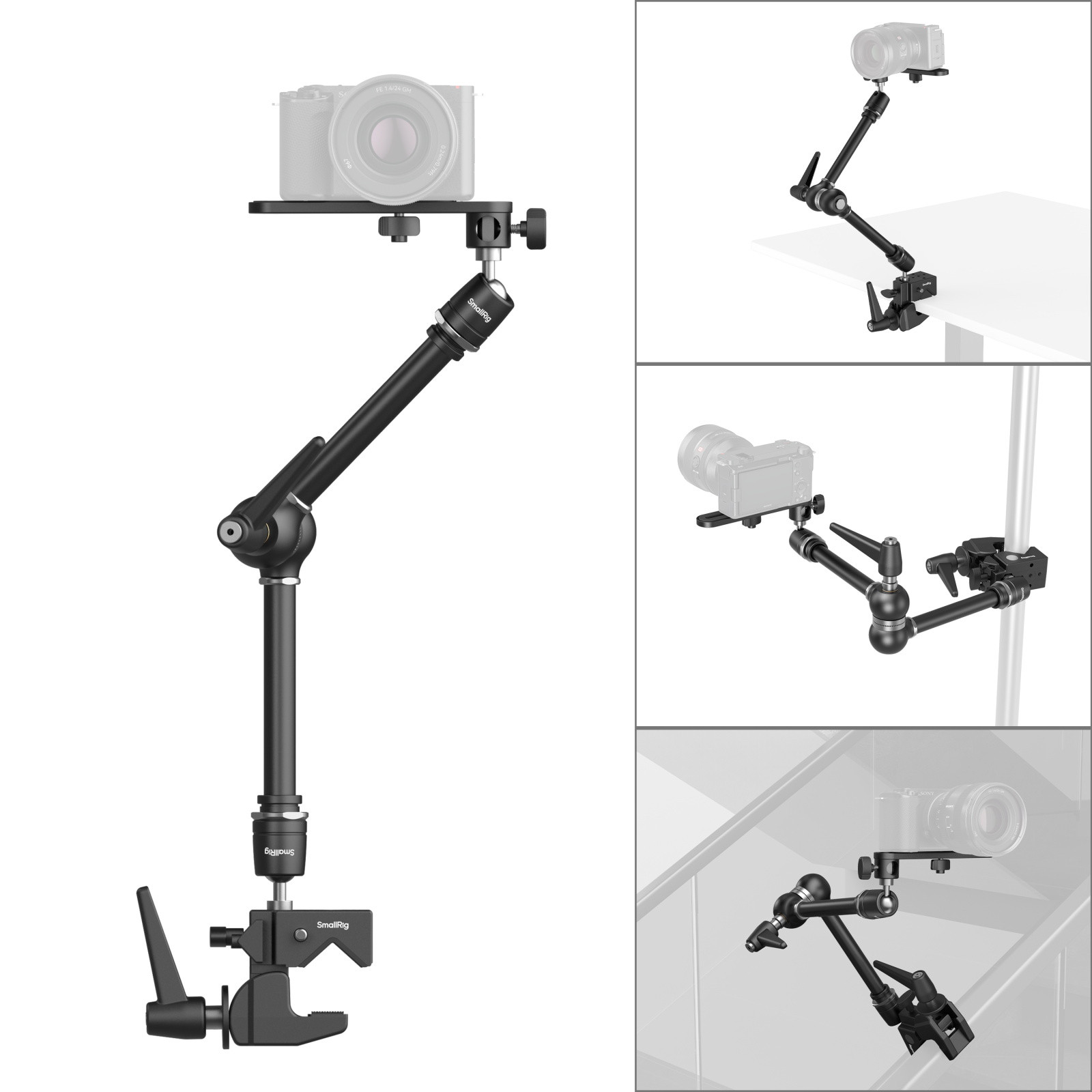 SmallRig Super Clamp With 5.5"-9.5" Adjustable Articulating Magic Arm (Model 2066B+735) For Monitors & GoPro