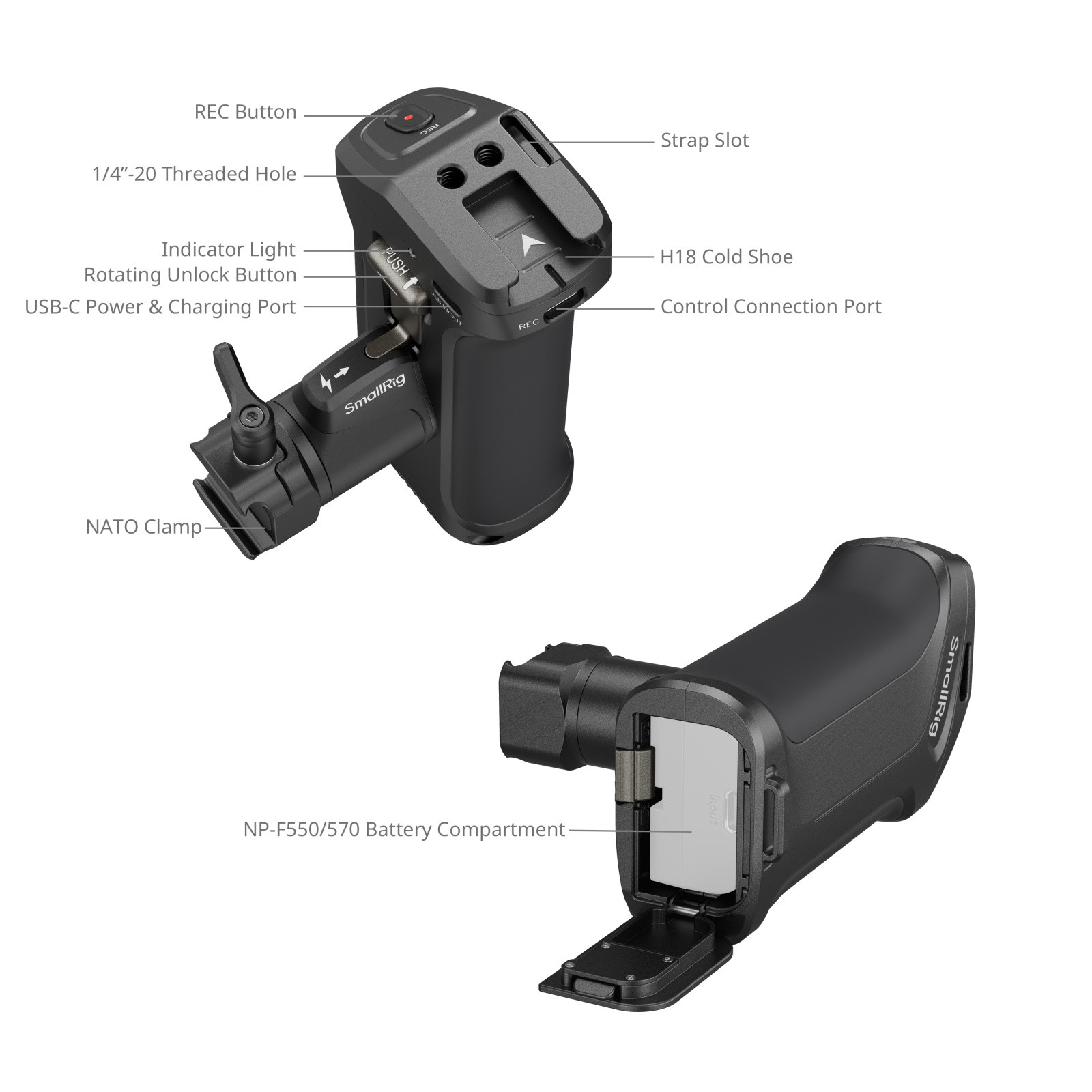SmallRig Rotating Side Handle with Trigger REC for Selected Canon / Blackmagic Design Cameras 5235