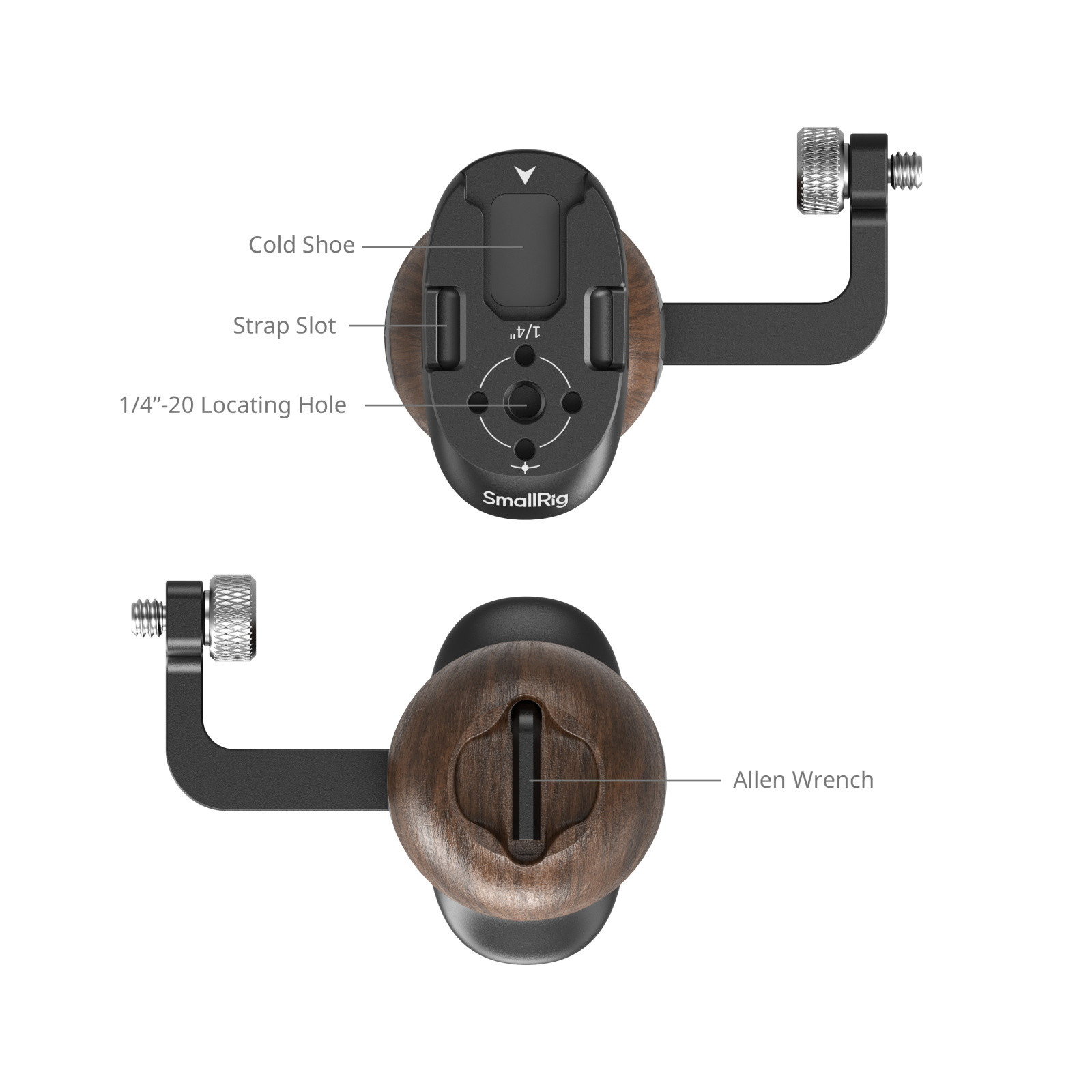 SmallRig Wooden Side Handle with 1/4"-20 Screws 5237