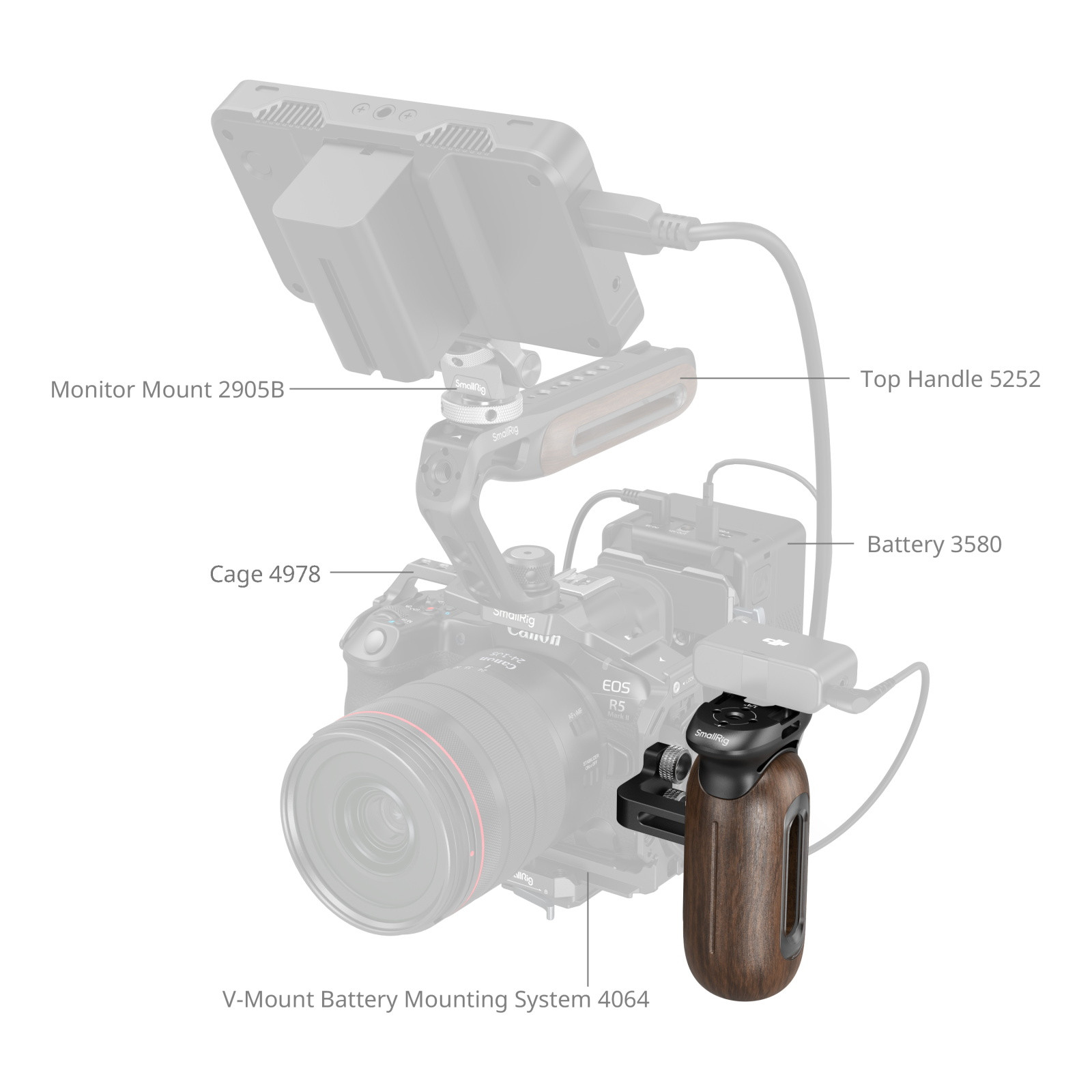 SmallRig Wooden Side Handle with 1/4"-20 Screws 5237