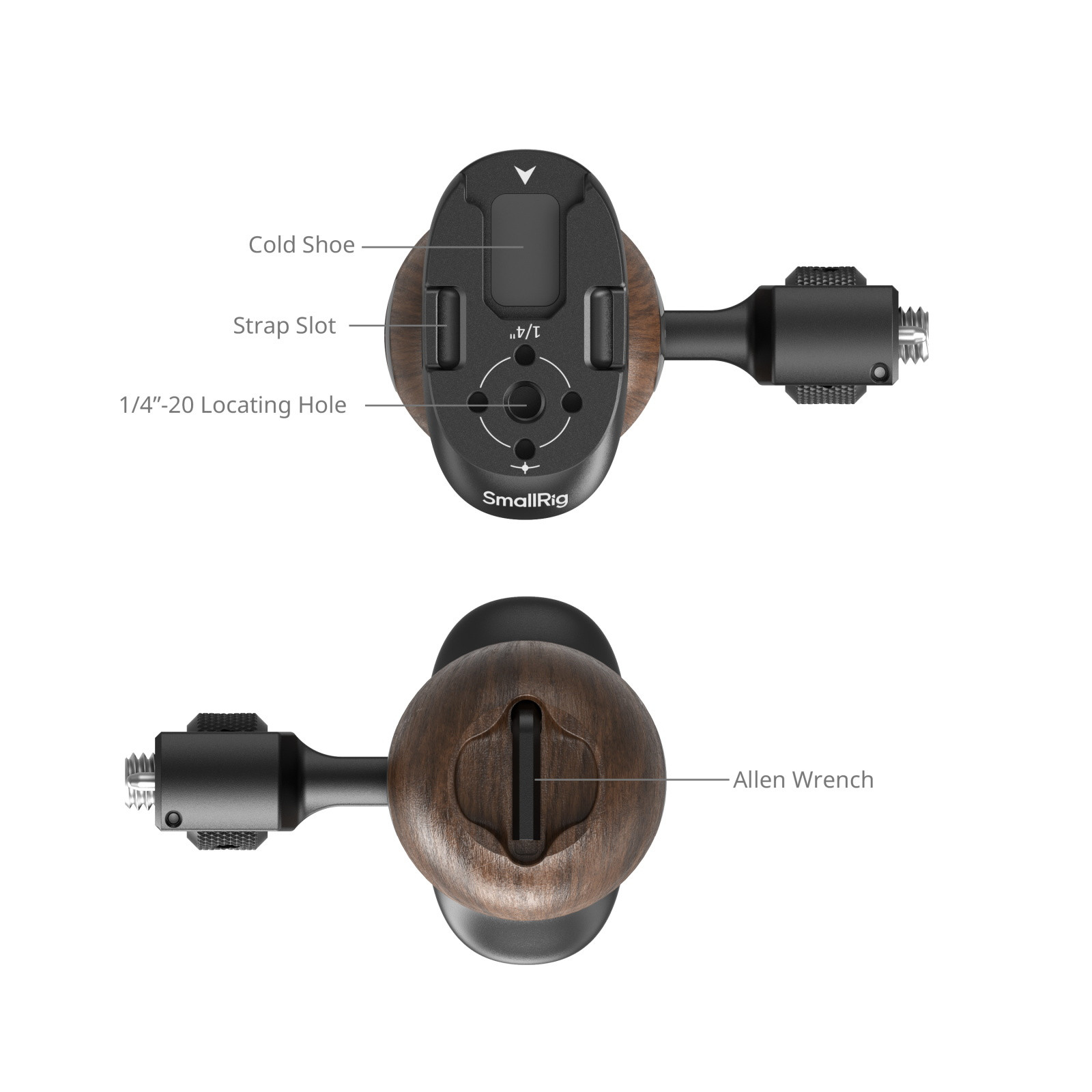 SmallRig Wooden Side Handle with 1/4"-20 & 3/8''-16 ARRI Locating Screws 5238