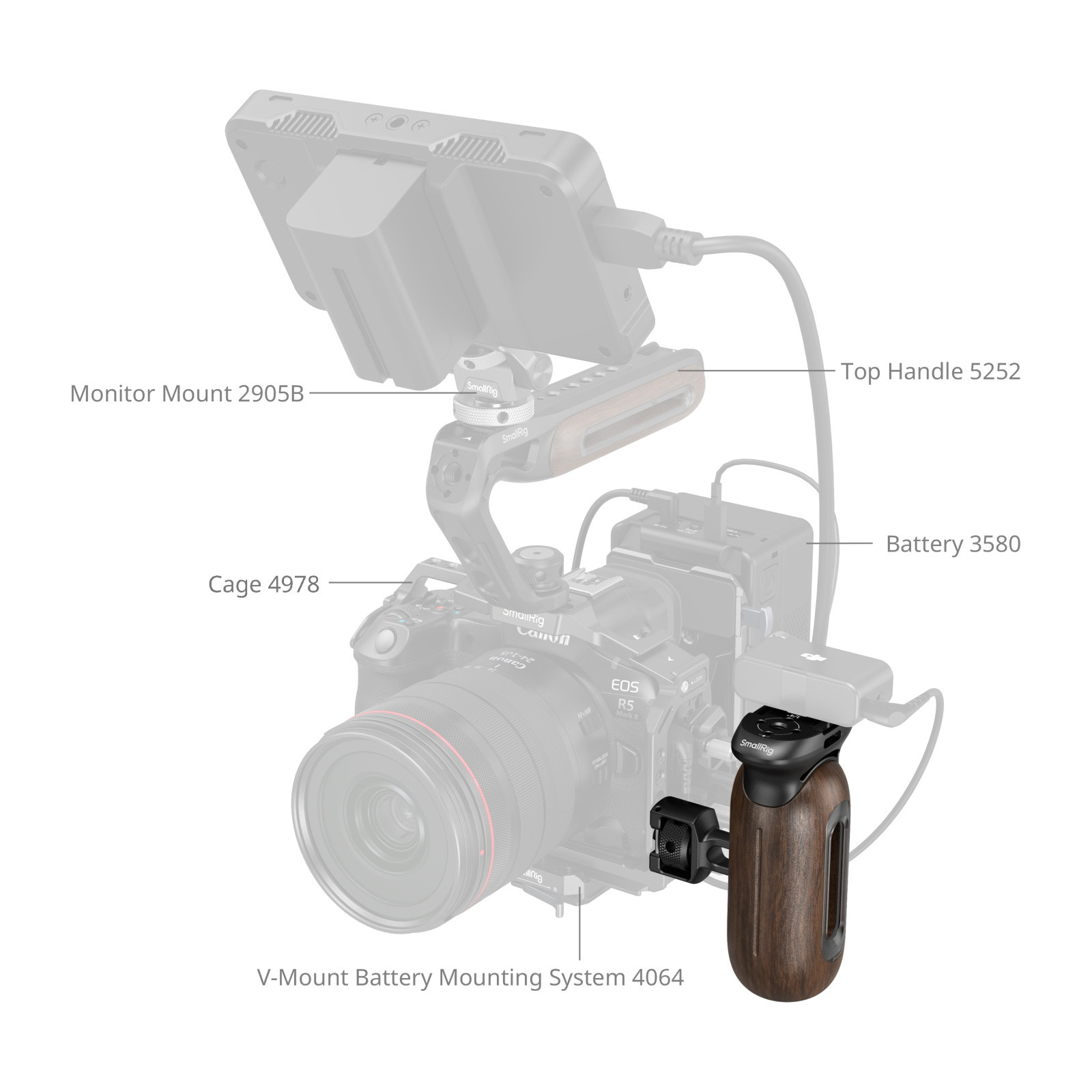SmallRig Wooden Side Handle with 1/4"-20 & 3/8''-16 ARRI Locating Screws 5238