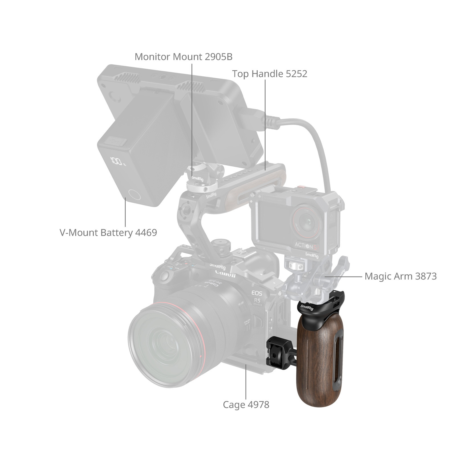 SmallRig Wooden Side Handle with 1/4"-20 & 3/8''-16 ARRI Locating Screws 5238