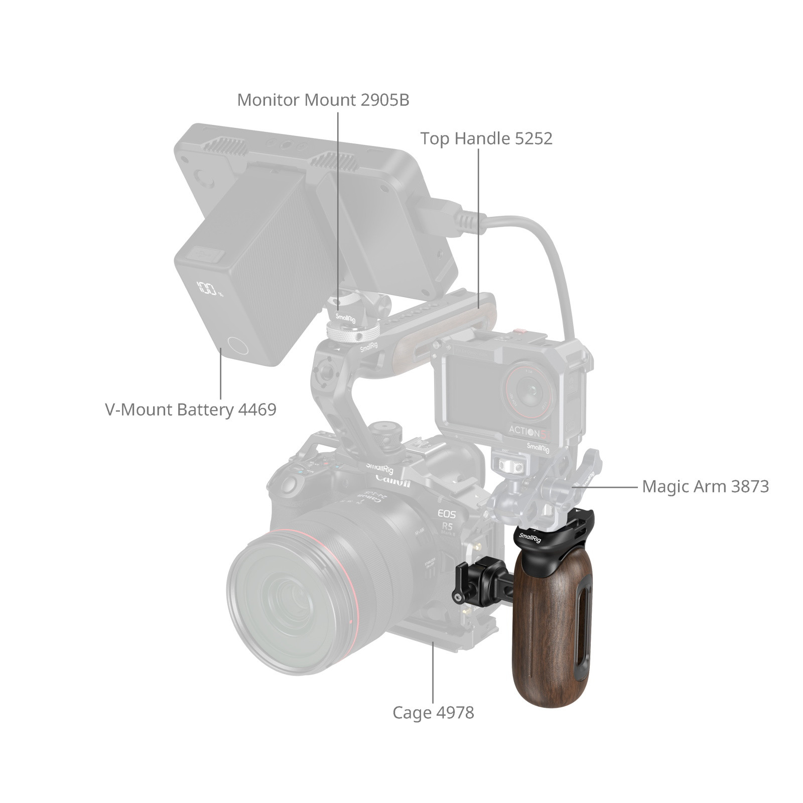 SmallRig Wooden Side Handle with NATO Clamp 5239