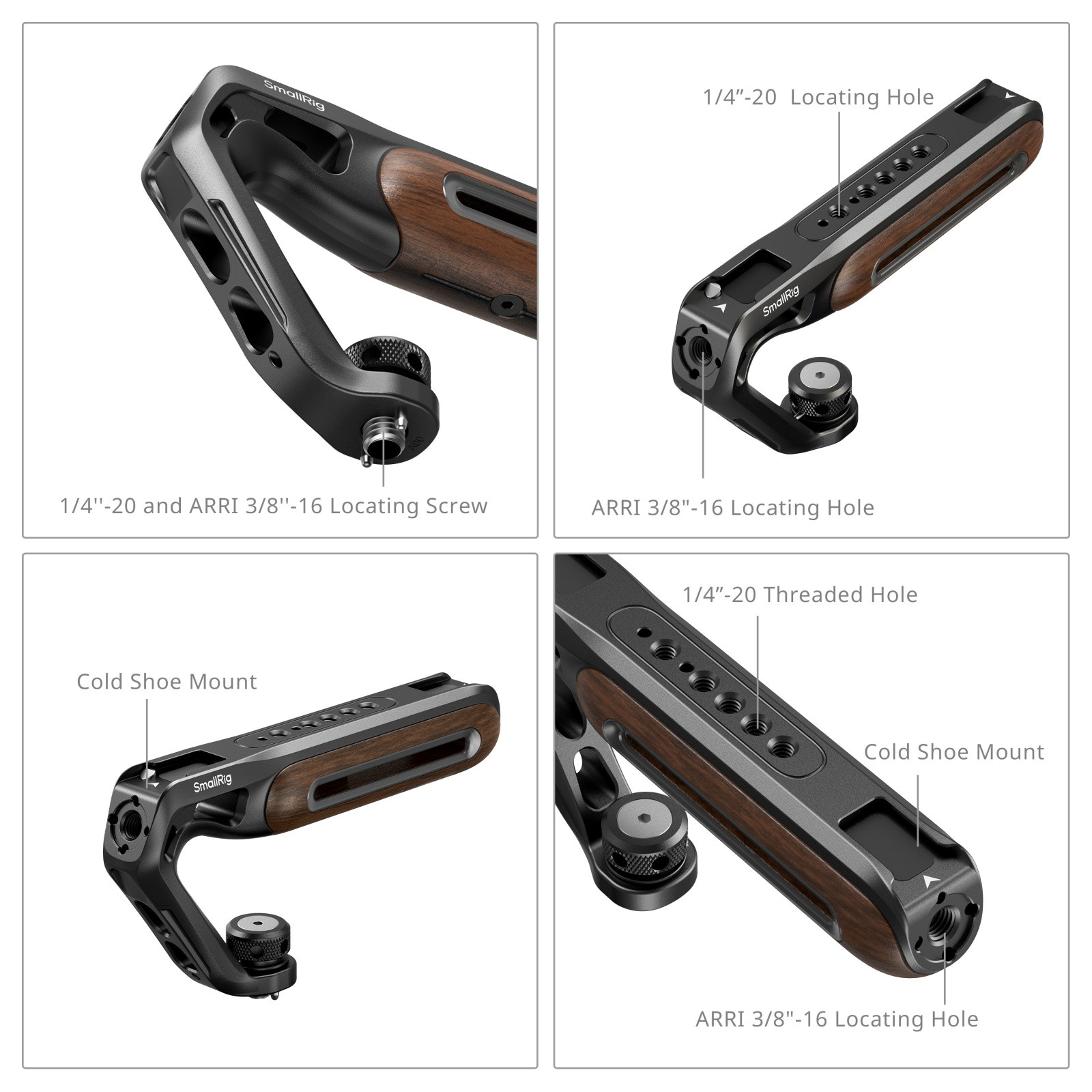 SmallRig Wooden Top Handle with 1/4''-20 and ARRI 3/8''-16 Locating Screw 5252
