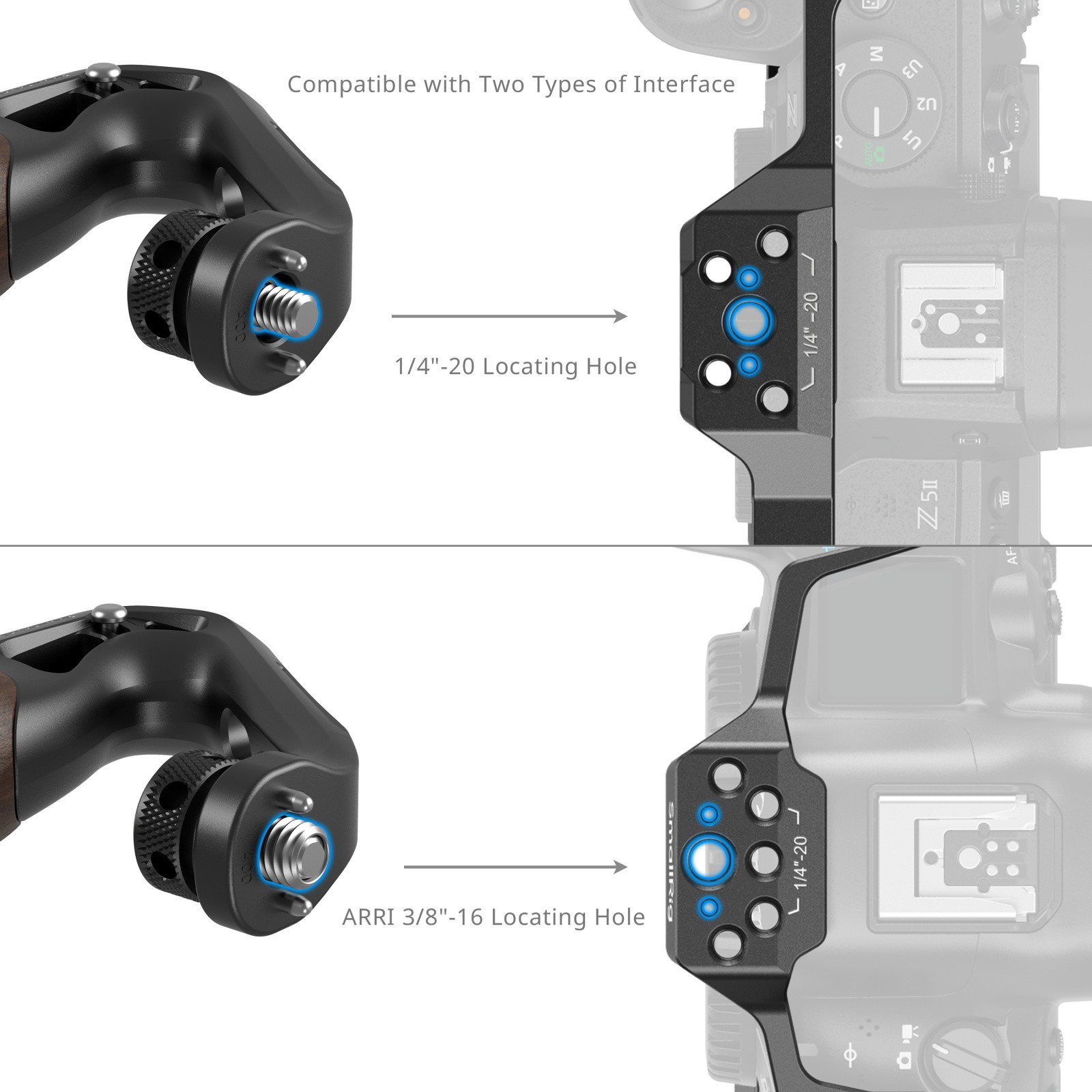SmallRig Wooden Top Handle with 1/4''-20 and ARRI 3/8''-16 Locating Screw 5252
