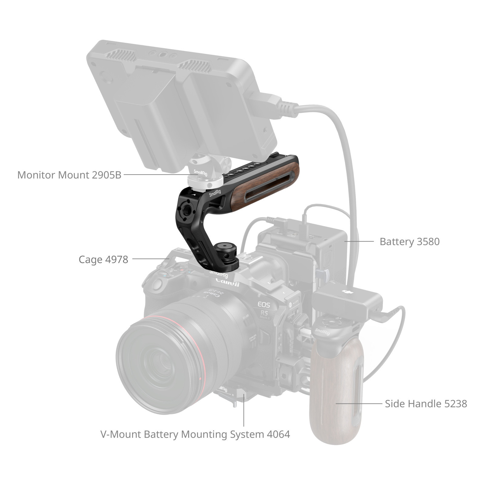 SmallRig Wooden Top Handle with 1/4''-20 and ARRI 3/8''-16 Locating Screw 5252