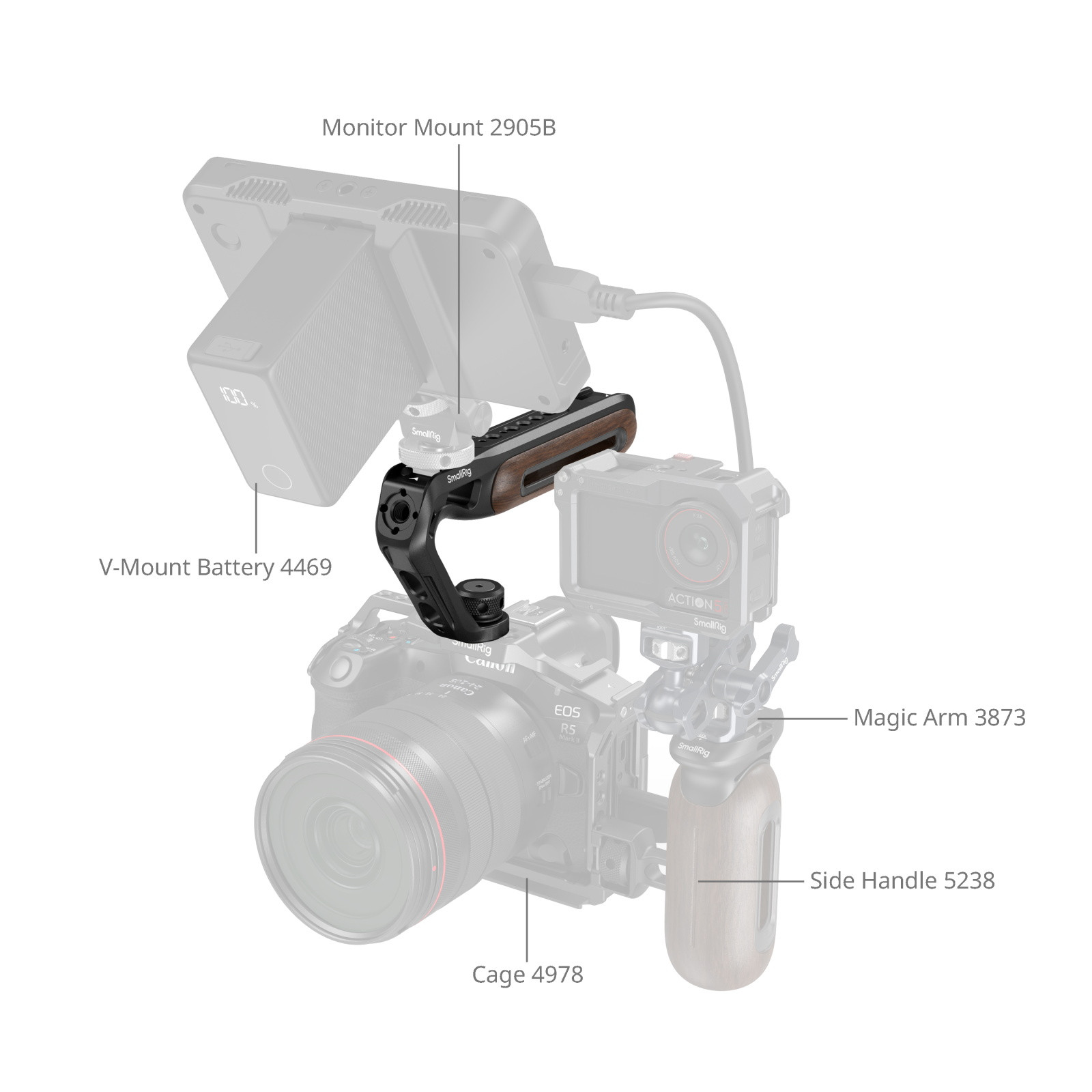SmallRig Wooden Top Handle with 1/4''-20 and ARRI 3/8''-16 Locating Screw 5252