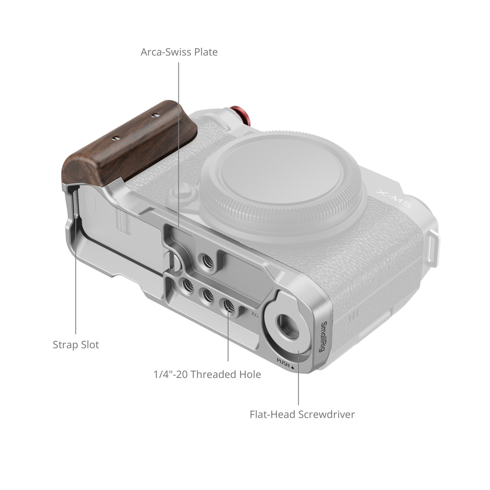 SmallRig L-Shape Mount Plate with Wooden Handle for FUJIFILM X-M5 (Silver) 5261