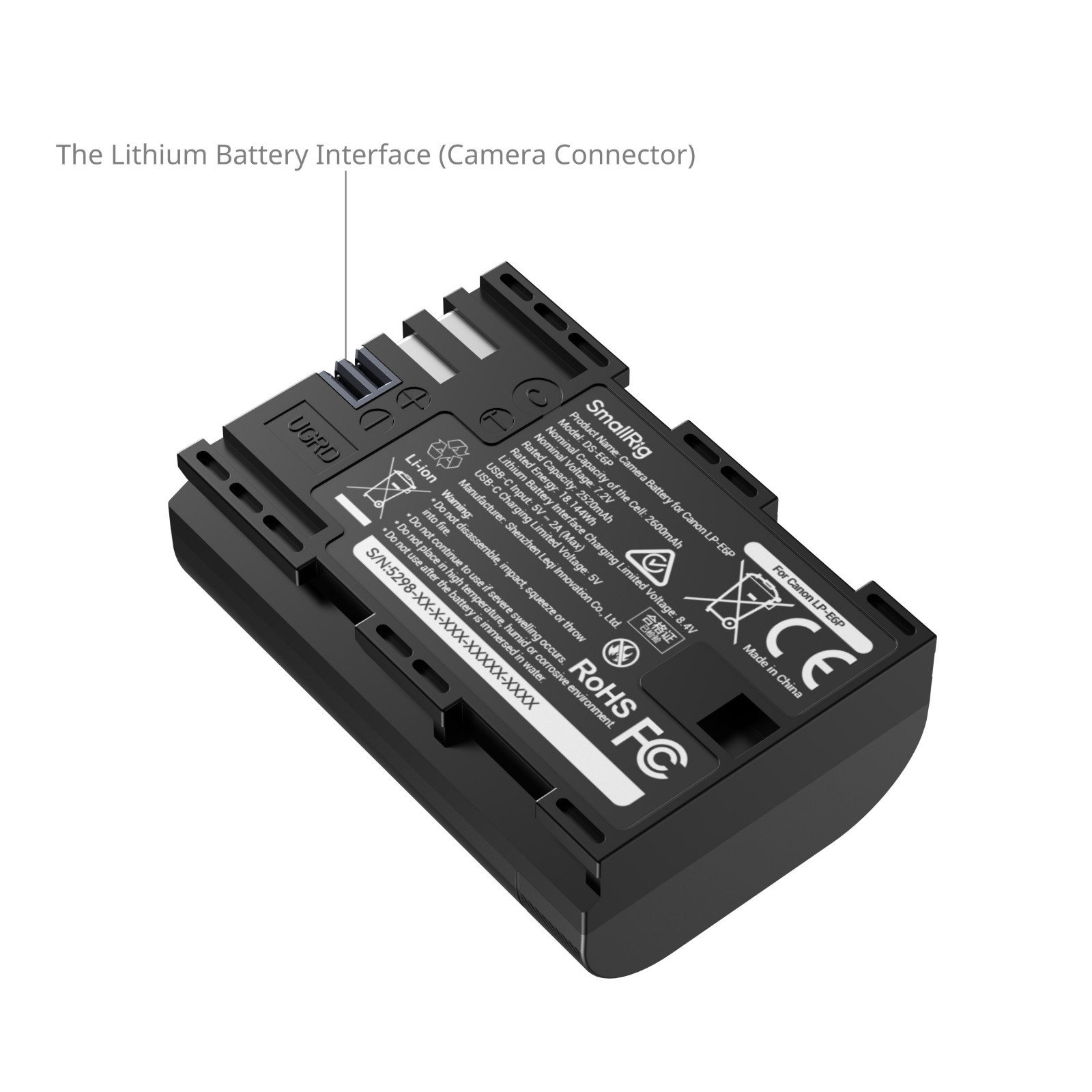 SmallRig USB-C Camera Battery with Power Display for Canon LP-E6P 5298