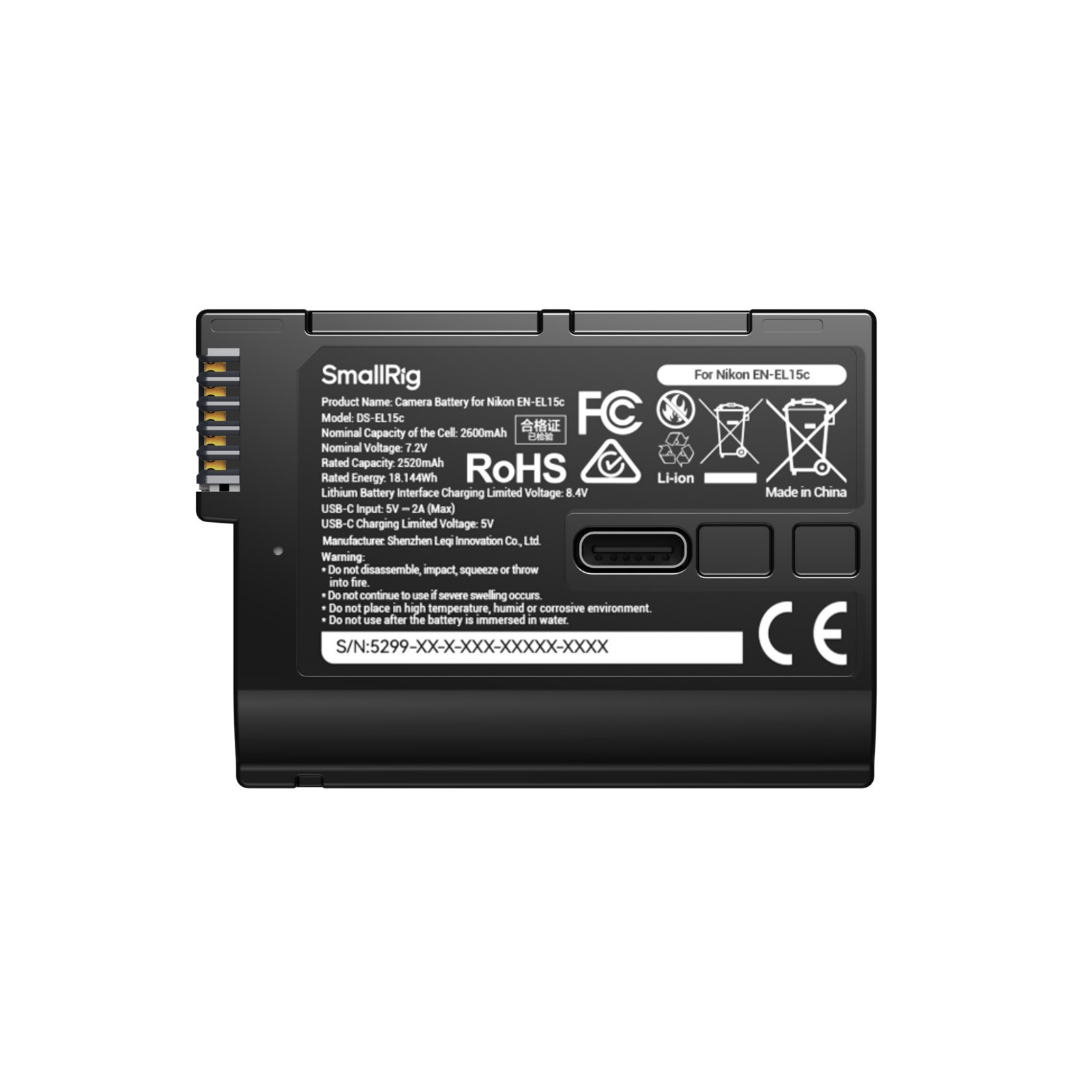 SmallRig USB-C Camera Battery with Power Display for Nikon EN-EL15c 5299