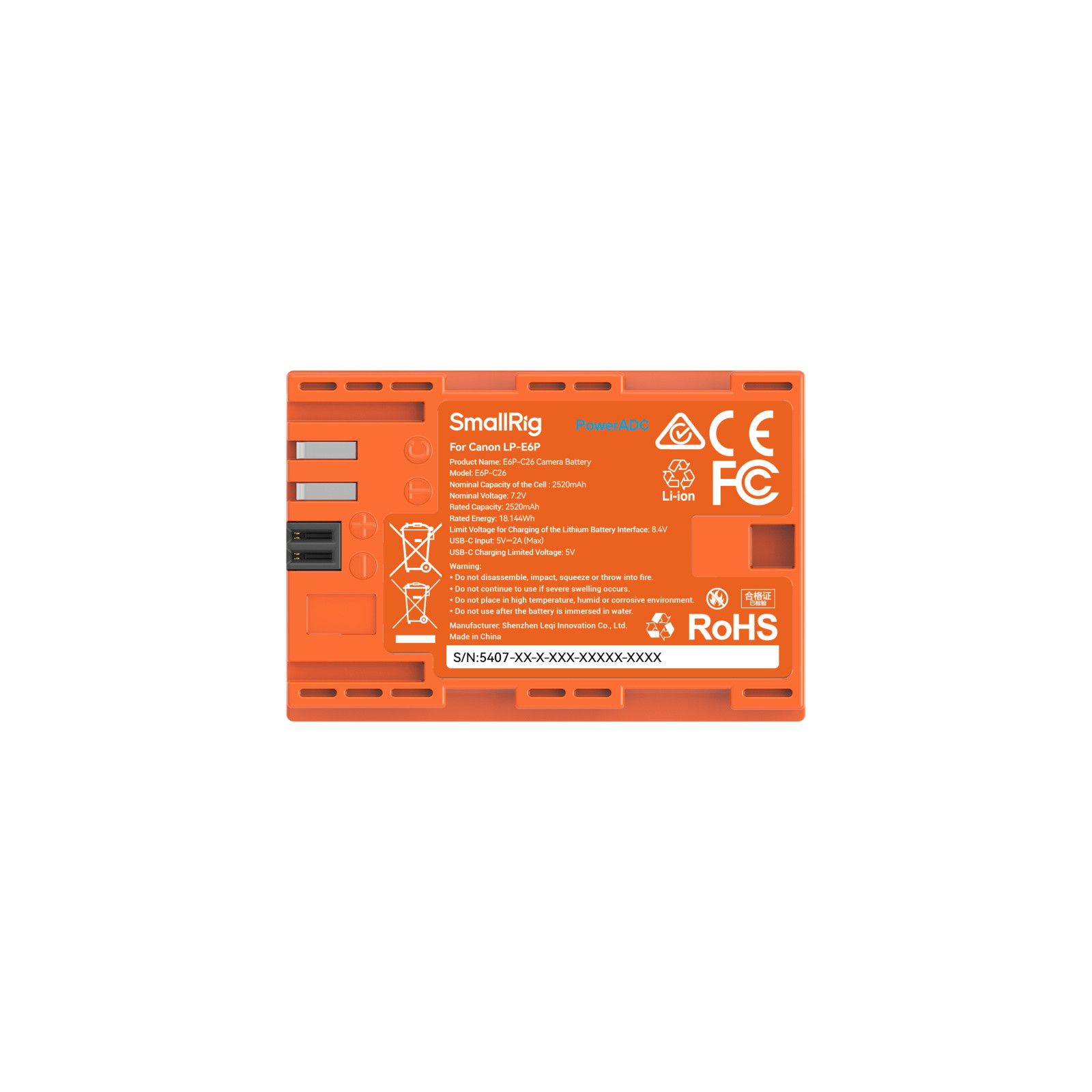 SmallRig Camera Battery for Canon LP-E6P (Orange) 5407