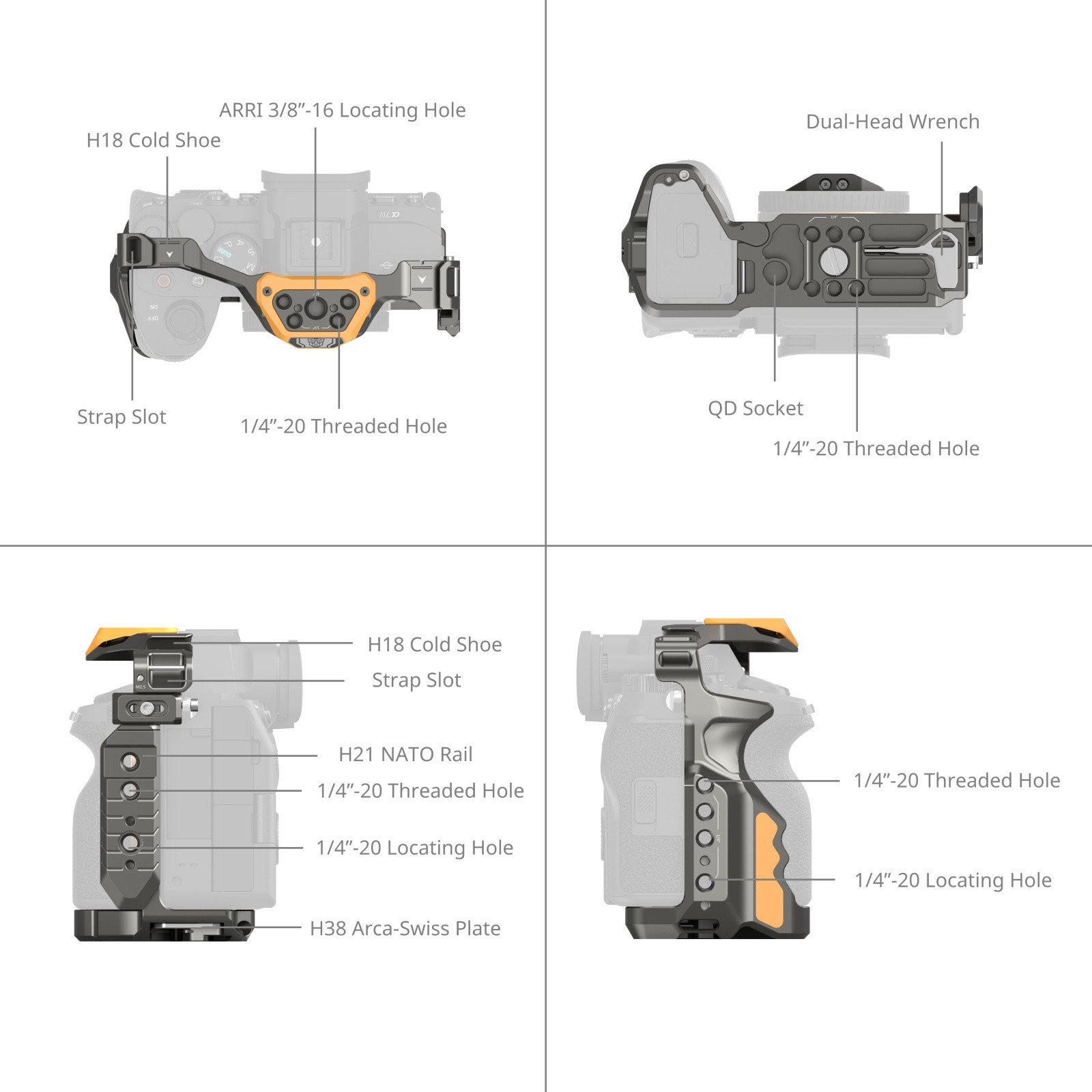 SmallRig "HawkLock" Quick Release Cage Kit for Sony Alpha 7R V / Alpha 7 IV / Alpha 7S III (Advanced Edition) (BumbleBee Edition) 5518
