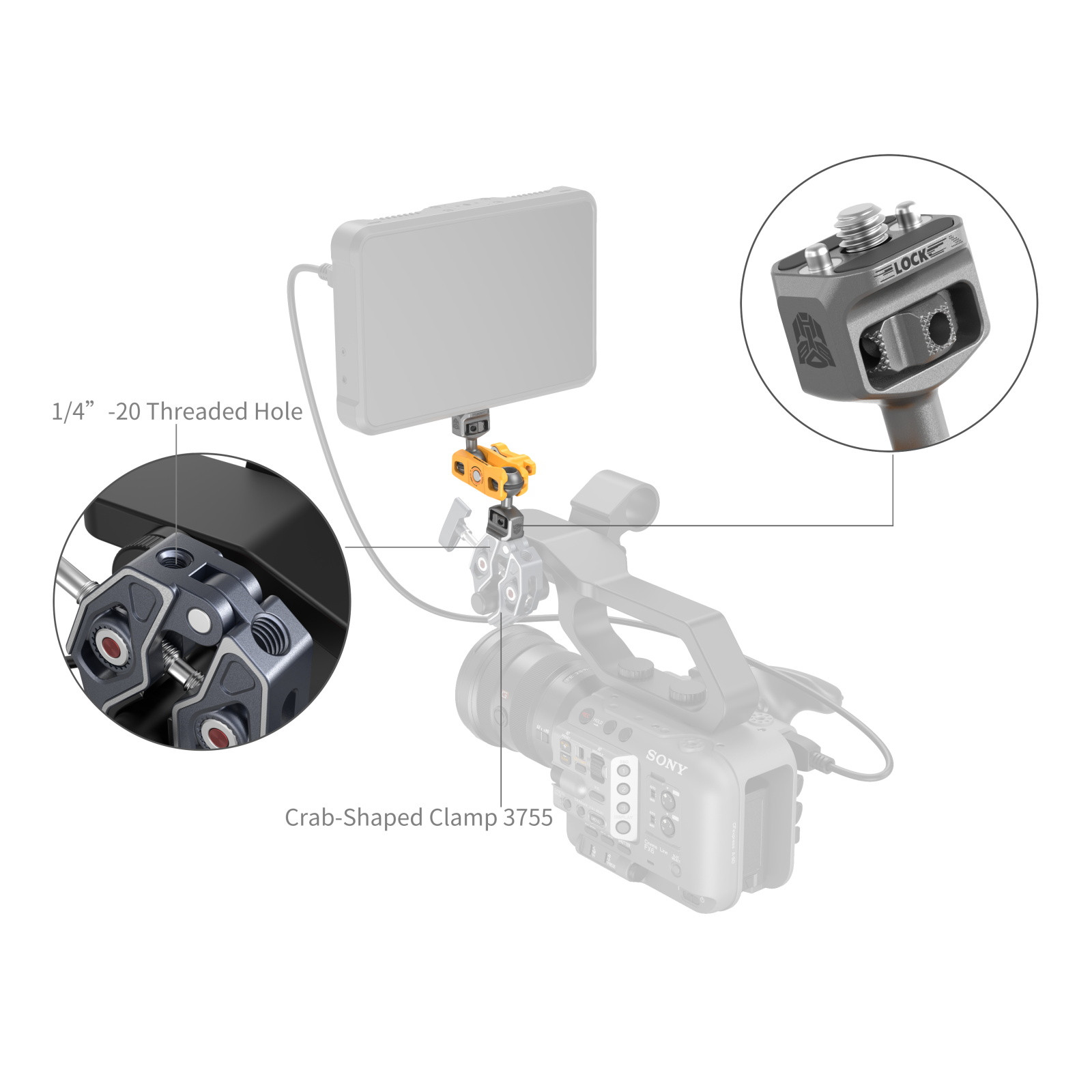 SmallRig Magic Arm Support with Dual Ball Heads (1/4”-20 Screws) (BumbleBee Edition) 5522