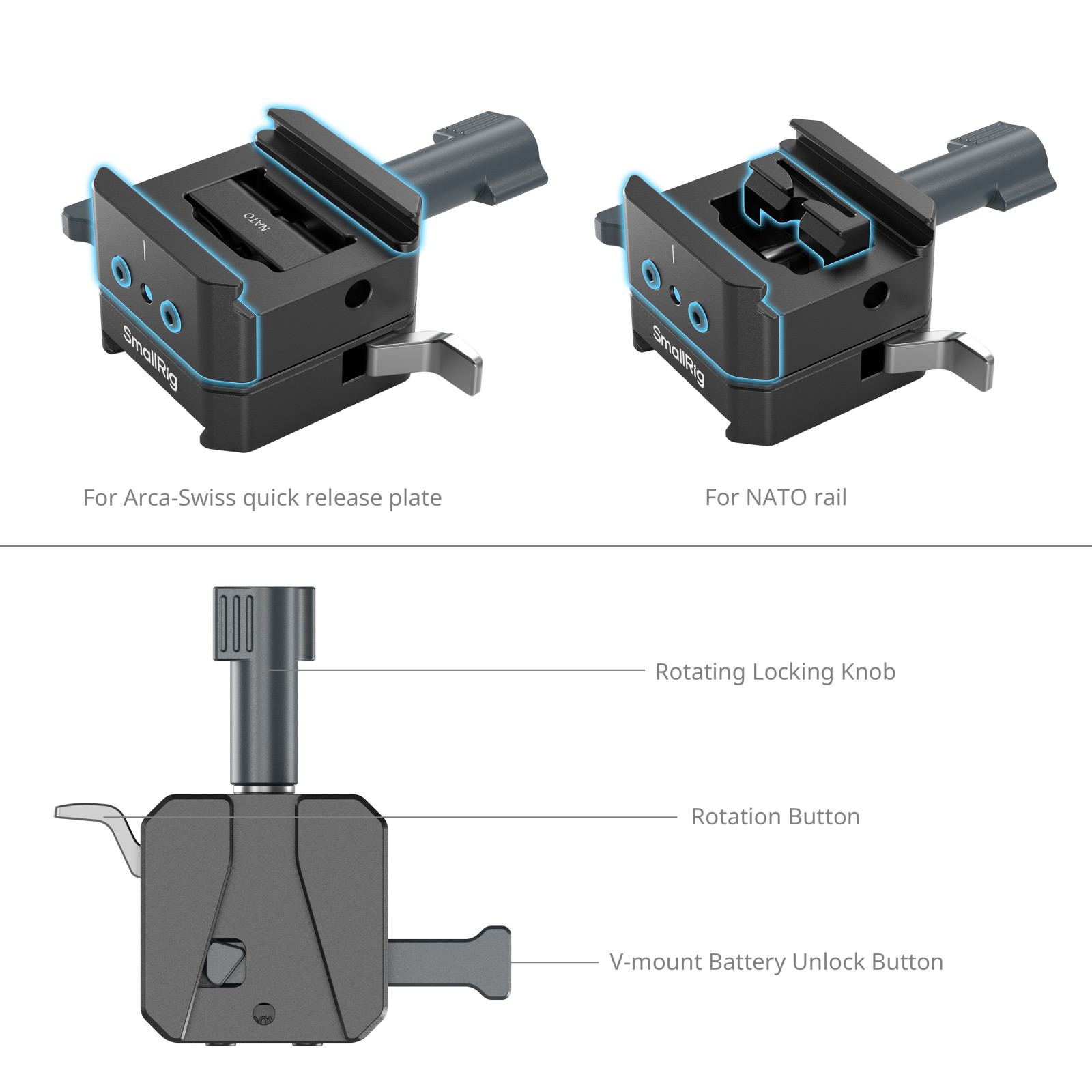 SmallRig V-Mount Battery Mount Plate Kit for Arca-Swiss Plate / NATO Rail 5690