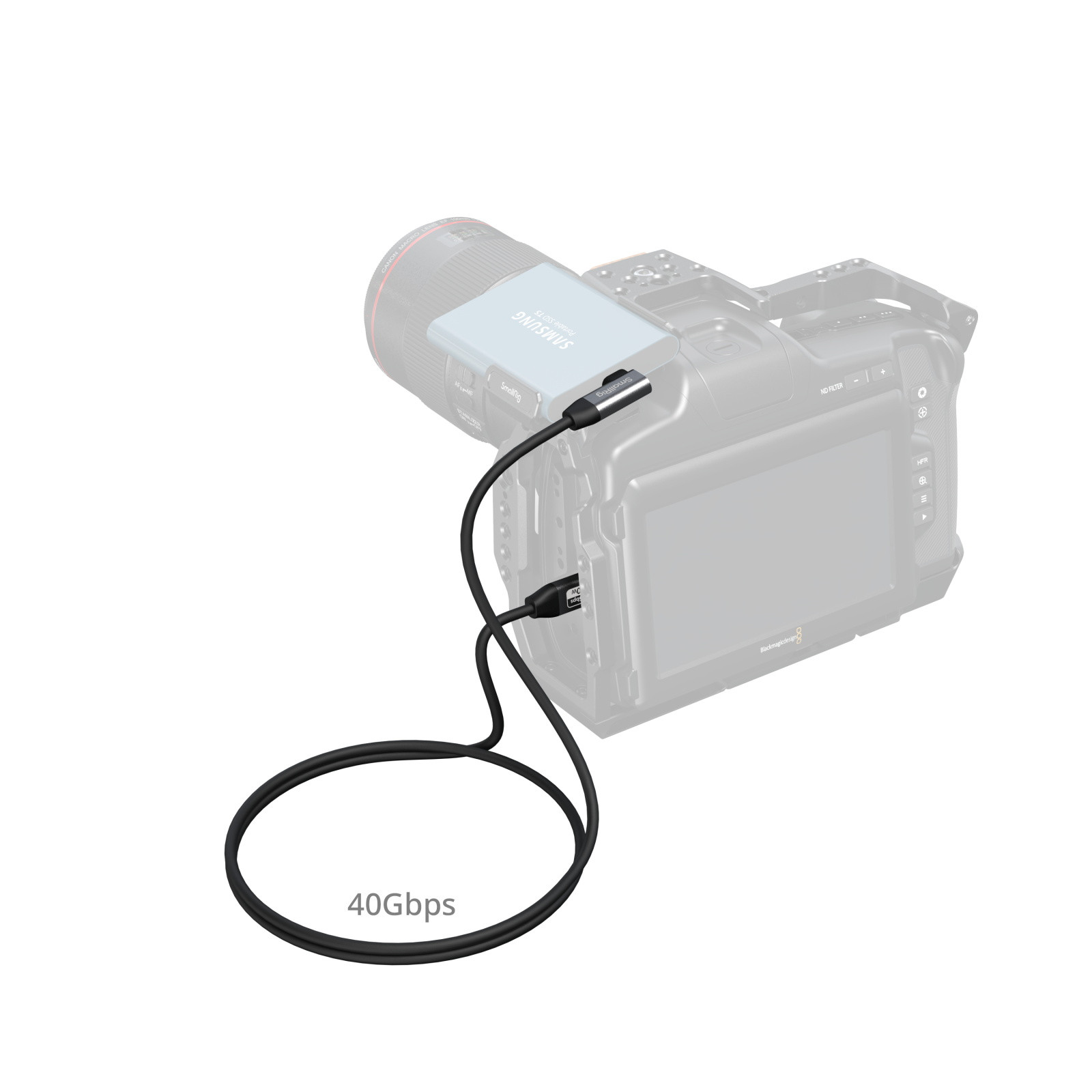 SmallRig USB-C Data Cable (Straight to Angled, 100cm / 39.4in) (40Gbps + 240W + 8K) 5732