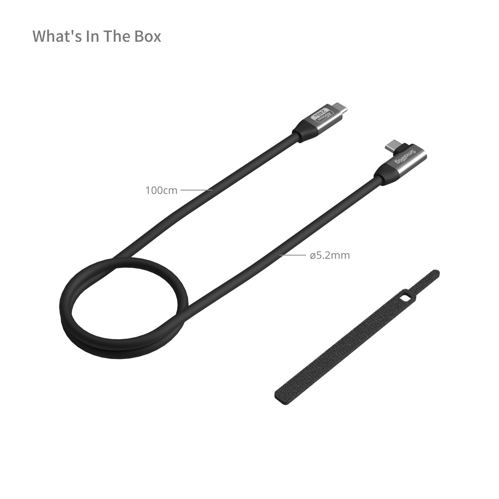 SmallRig USB-C Data Cable (Straight to Angled, 100cm / 39.4in) (40Gbps + 240W + 8K) 5732