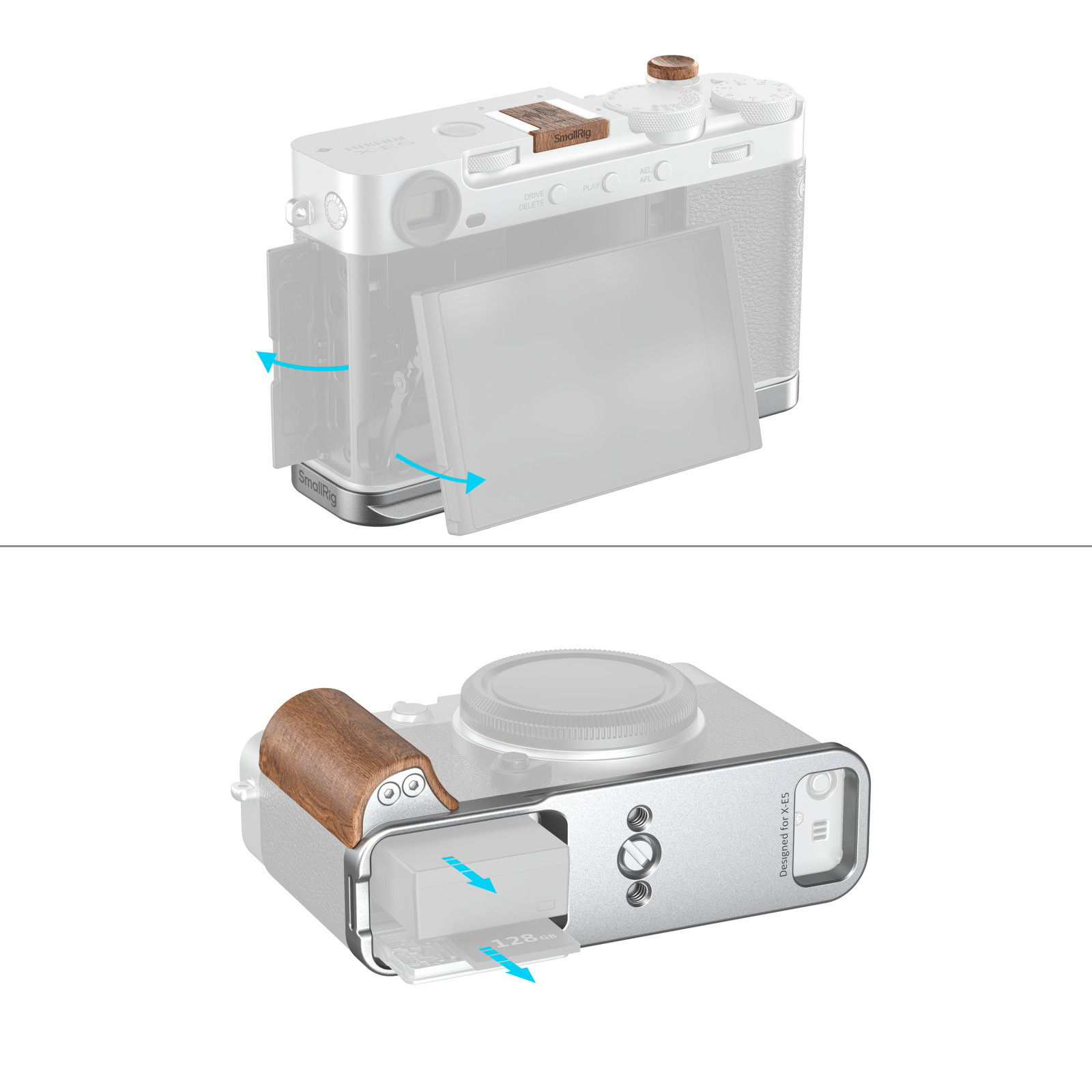 SmallRig L-Shaped Mount Plate with Wooden Handle for FUJIFILM X-E5 (Rosewood, Silver) 5984