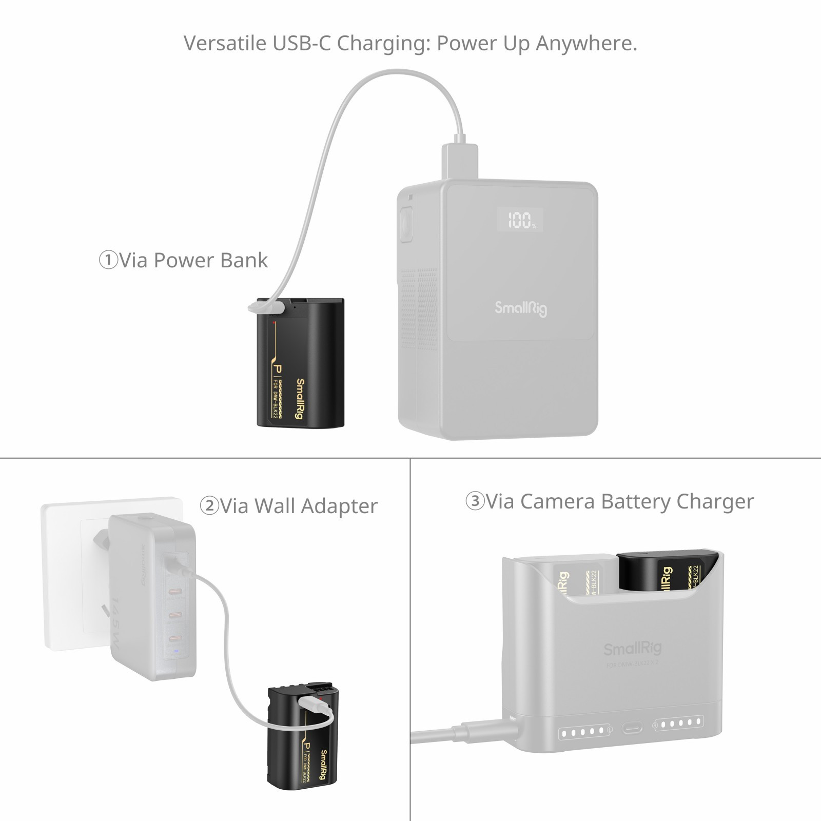 SmallRig Camera Battery with USB-C Charging for Panasonic LUMIX DMW-BLK22 6098