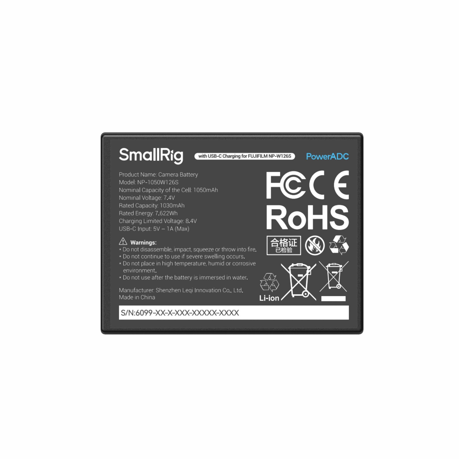 SmallRig Camera Battery with USB-C Charging for FUJIFILM NP-W126S 6099