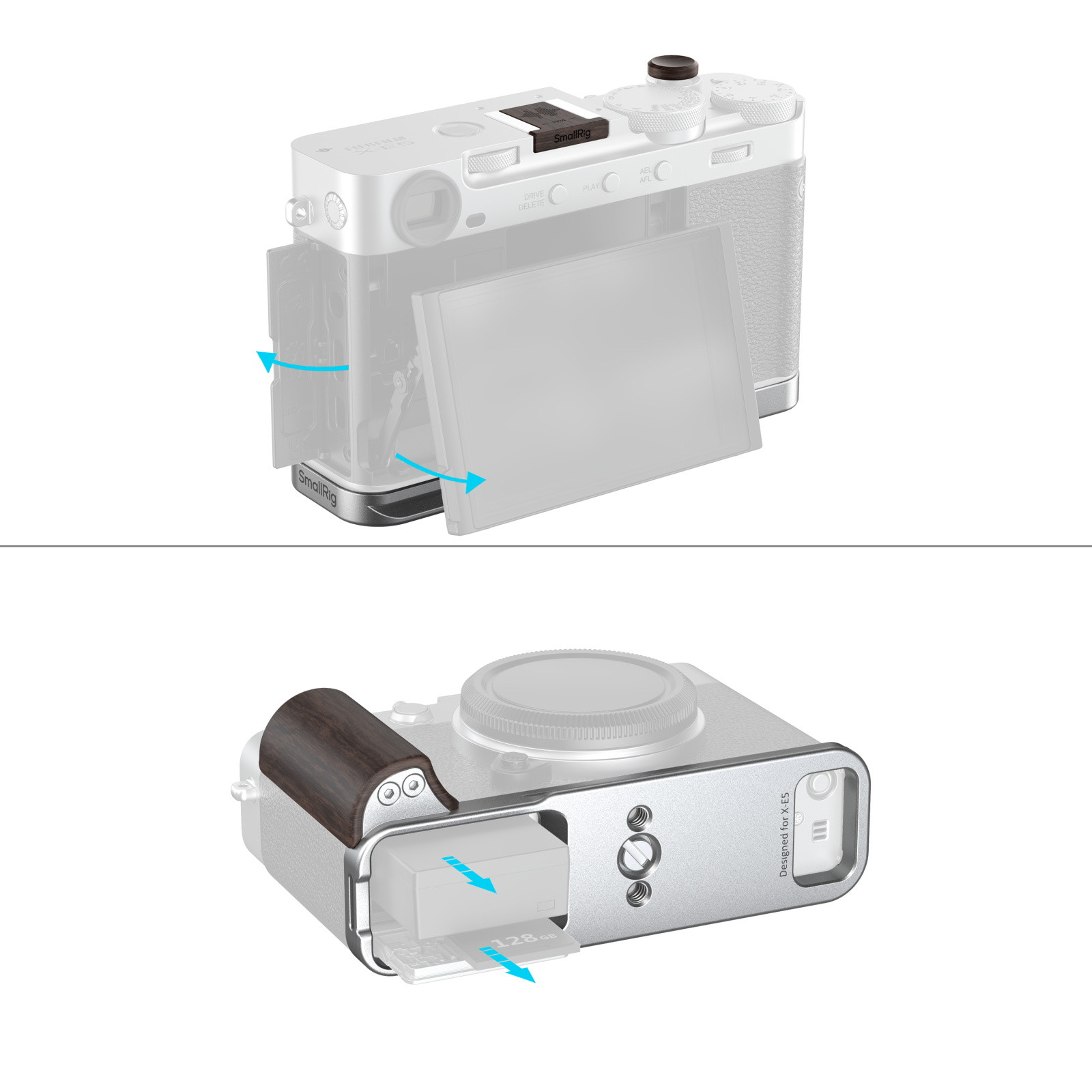 SmallRig L-Shaped Mount Plate with Wooden Handle for FUJIFILM X-E5 (Ebony, Silver) 6236