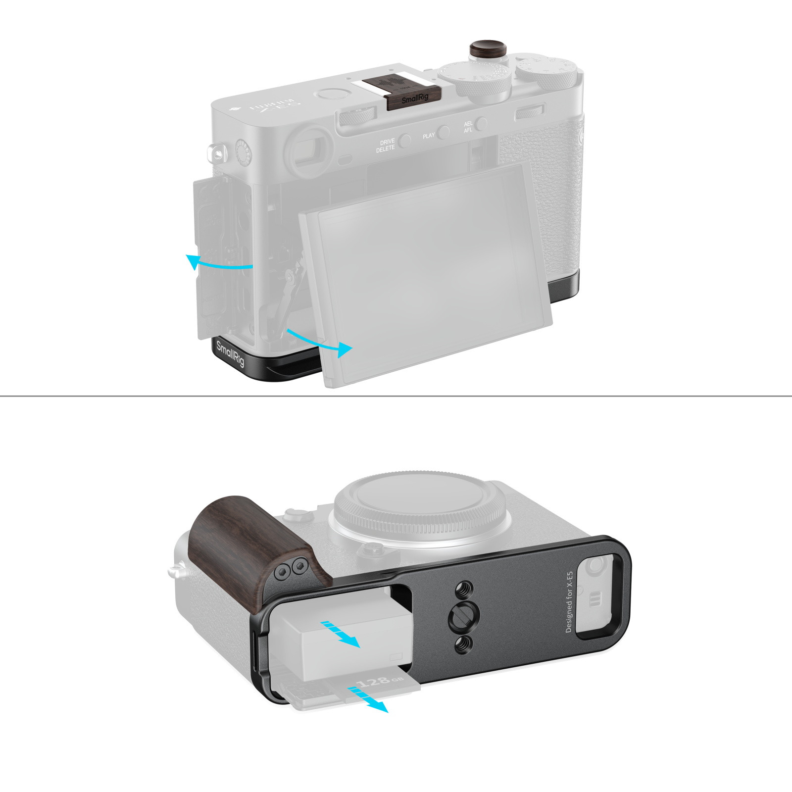 SmallRig L-Shaped Mount Plate with Wooden Handle for FUJIFILM X-E5 (Ebony, Black) 6237