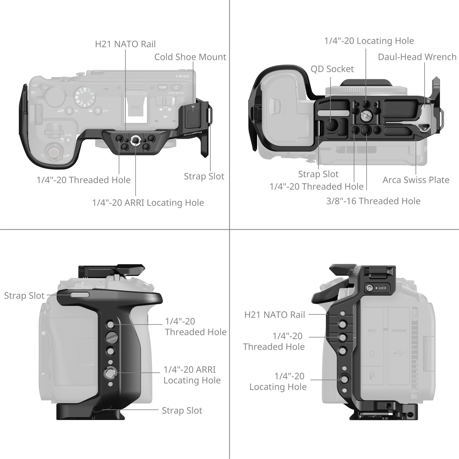 SmallRig "HawkLock" Quick Release Vertical Shooting Cage Kit for Canon EOS R6 V 6382