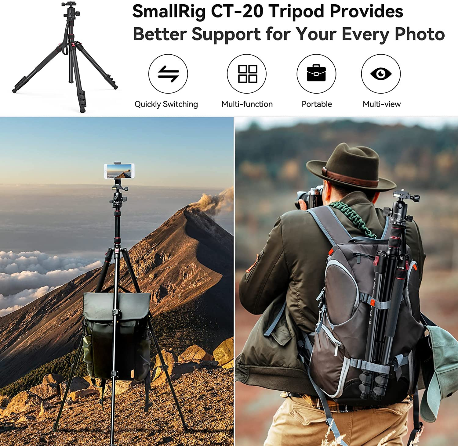 SmallRig CT-20 Aluminium Alloy Tripod 3474C