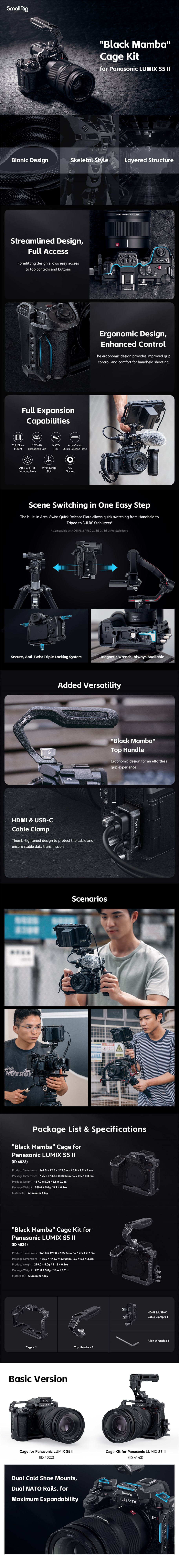 SmallRig S5 II Camera Cage Kit +Top Handle for Panasonic Lumix G9 II/S5  IIX-4143